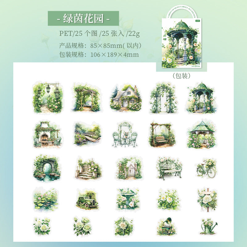 25 Pcs Garden Theme PET Stickers XXLDHY