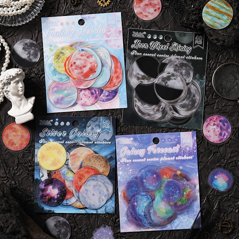 40 Pcs Colorful Planets PET Stickers XCMY