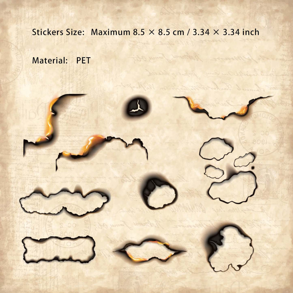 20 Pcs Burning and Ash PET Stickers HJXL