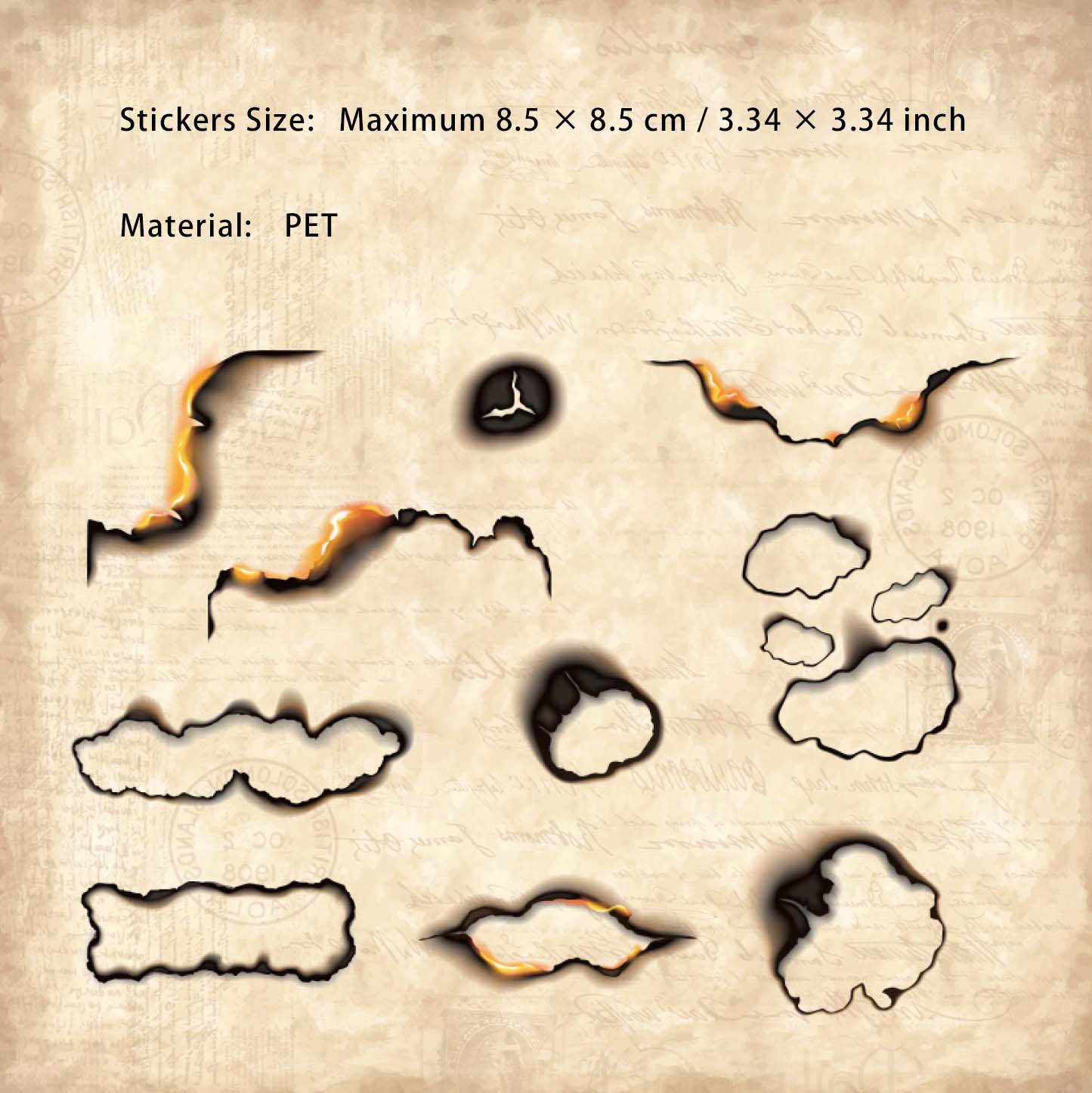 20 Pcs Burning and Ash PET Stickers HJXL