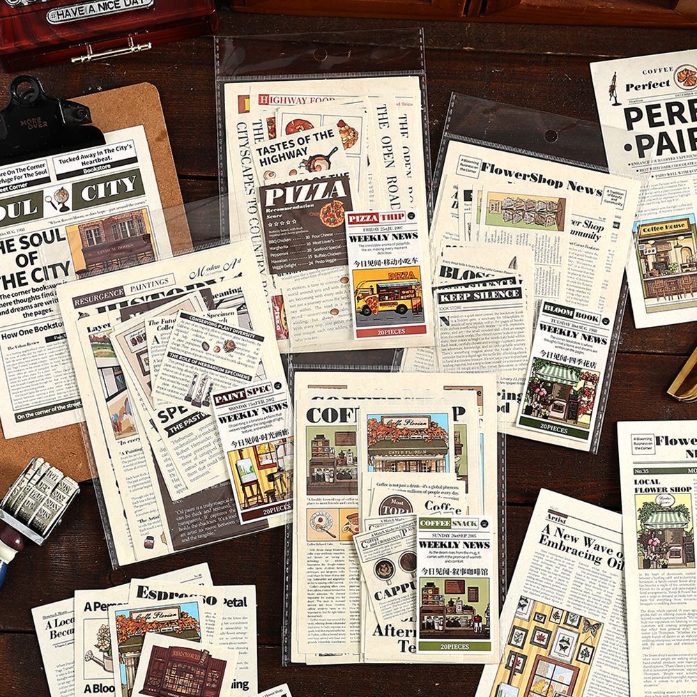 20 Pcs Newspaper Theme Scrapbook Paper JRJW