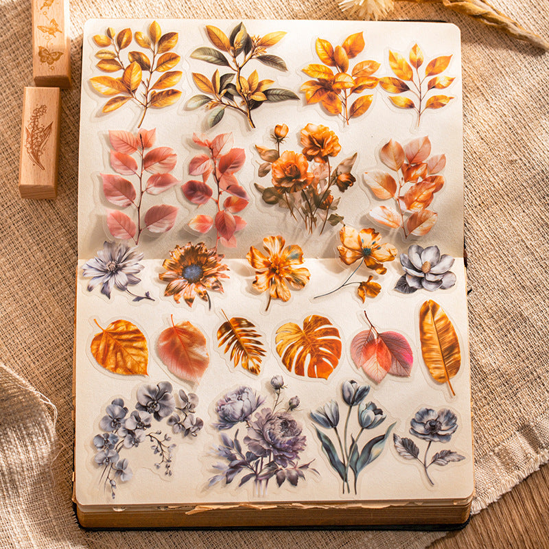 15 Pcs Vintage Flower Leaf PET Stickers YSHY