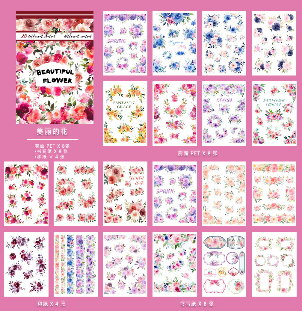 20 Sheets A5 Flower Stickers Book DHHDXL