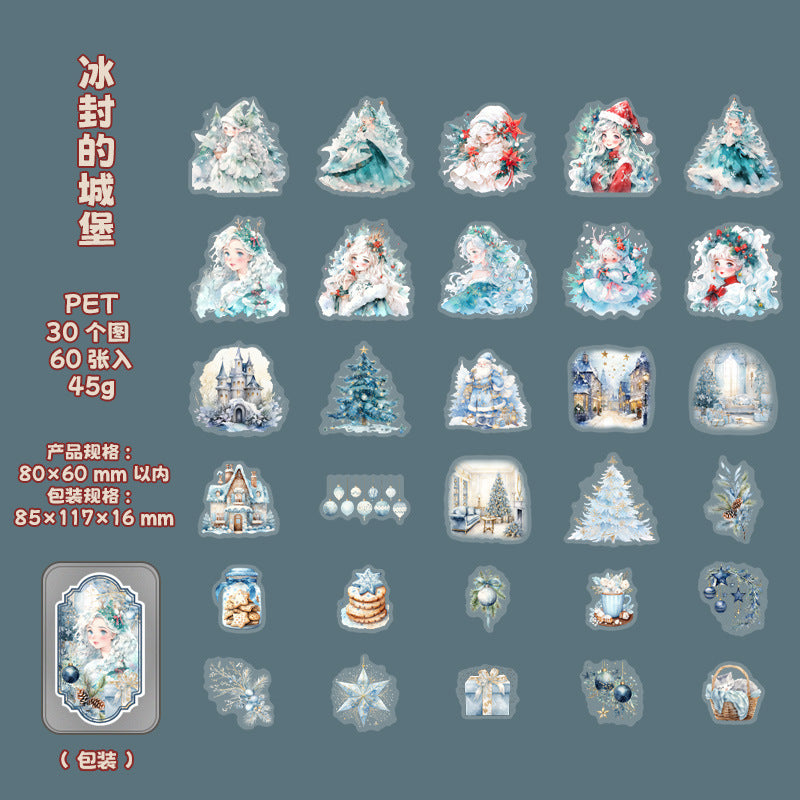 60 Pcs Christmas PET Stickers with Collection Box SDXZ