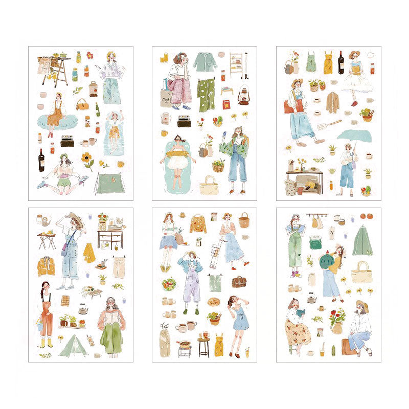 6 Pcs Everyday Journal PET Stickers - Summer Girl