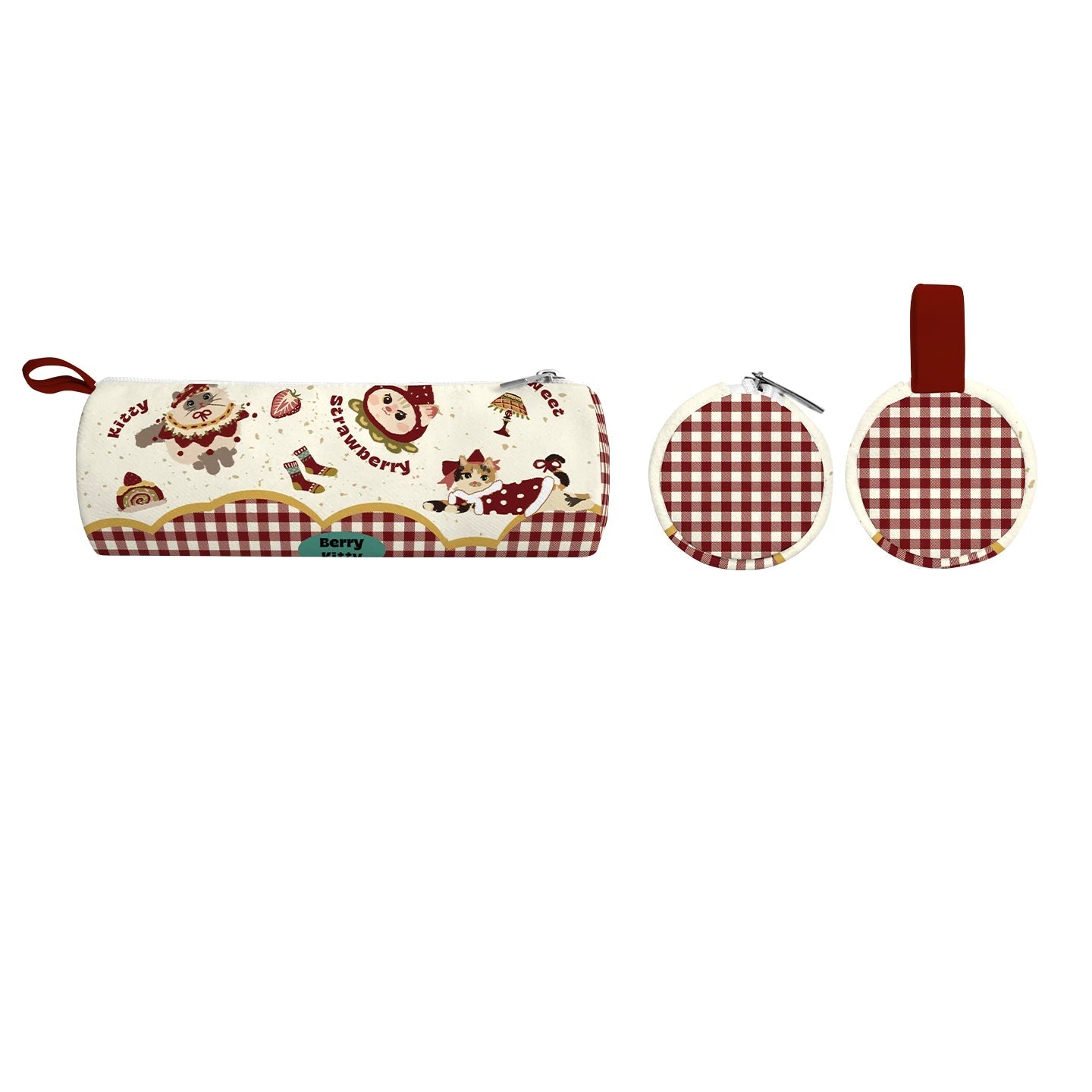 Strawberry Kitten Artisan Canvas Barrel Pencil Case