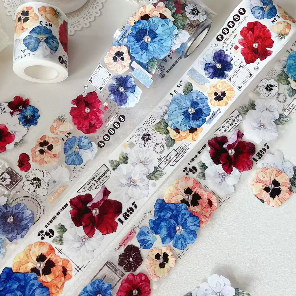 Floral Decorative Tape Rolls- Gathered Pansies