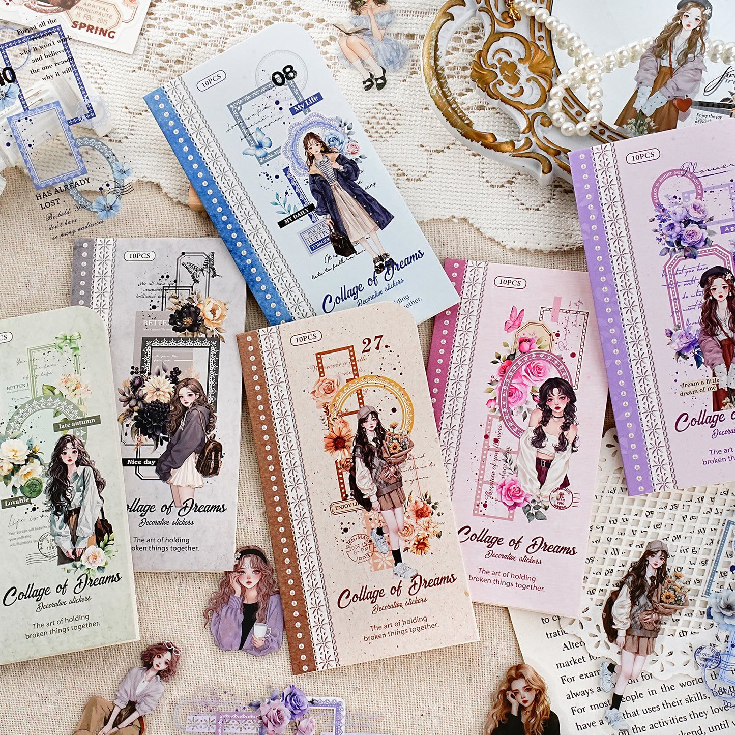 10 Pcs Collage Girl PET Stickers LMJG