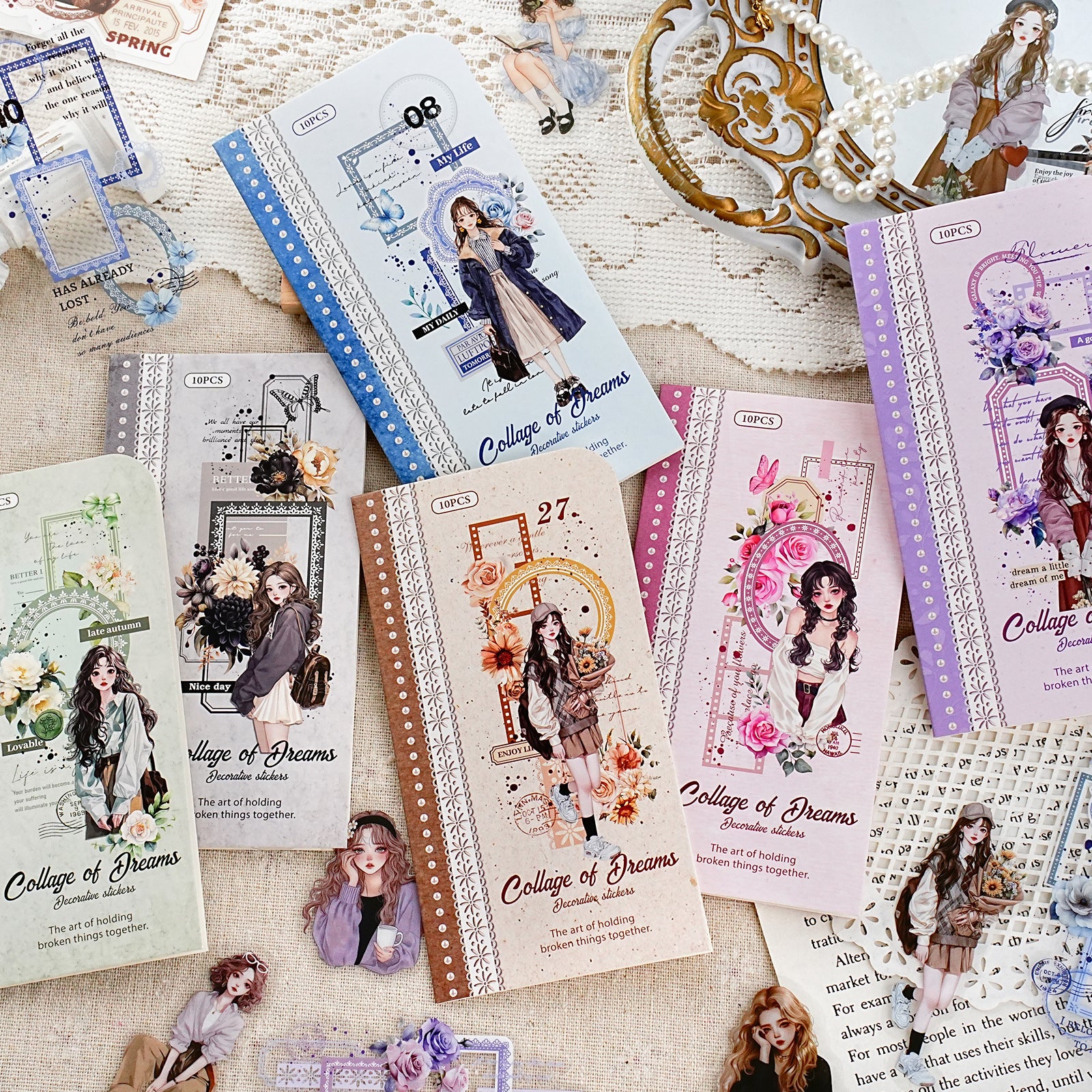 10 Pcs Collage Girl PET Stickers LMJG