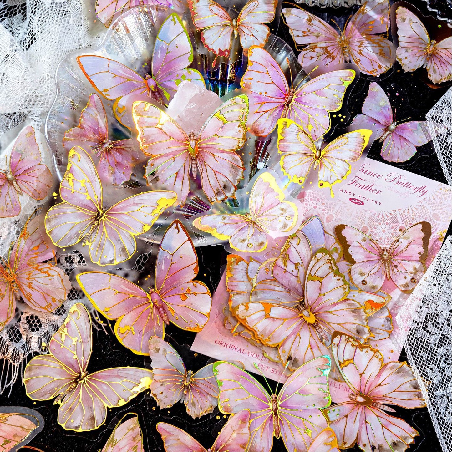 20 Pcs Gold Foil Butterfly PET Stickers FHZD