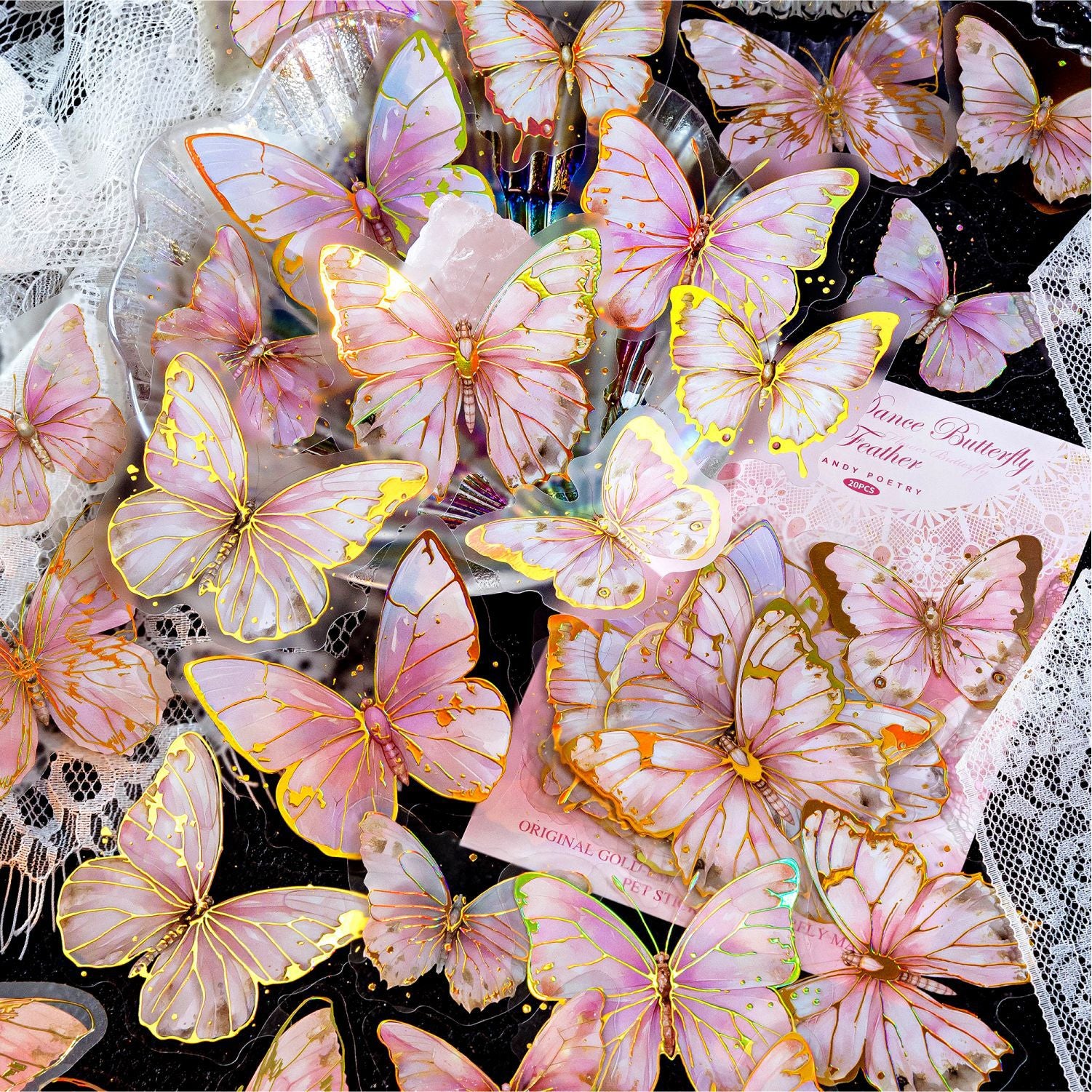 20 Pcs Gold Foil Butterfly PET Stickers FHZD