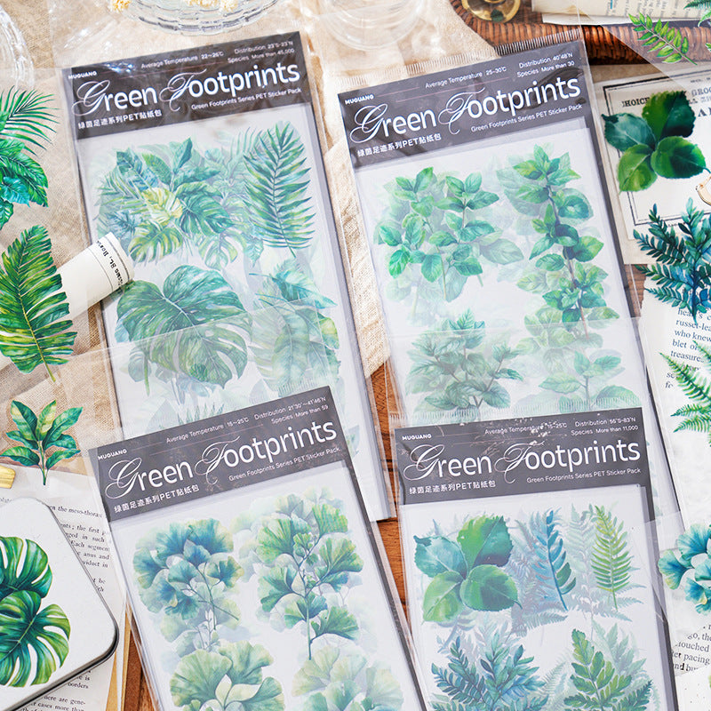 6 Sheets Green Leaf PET Stickers LYZJ