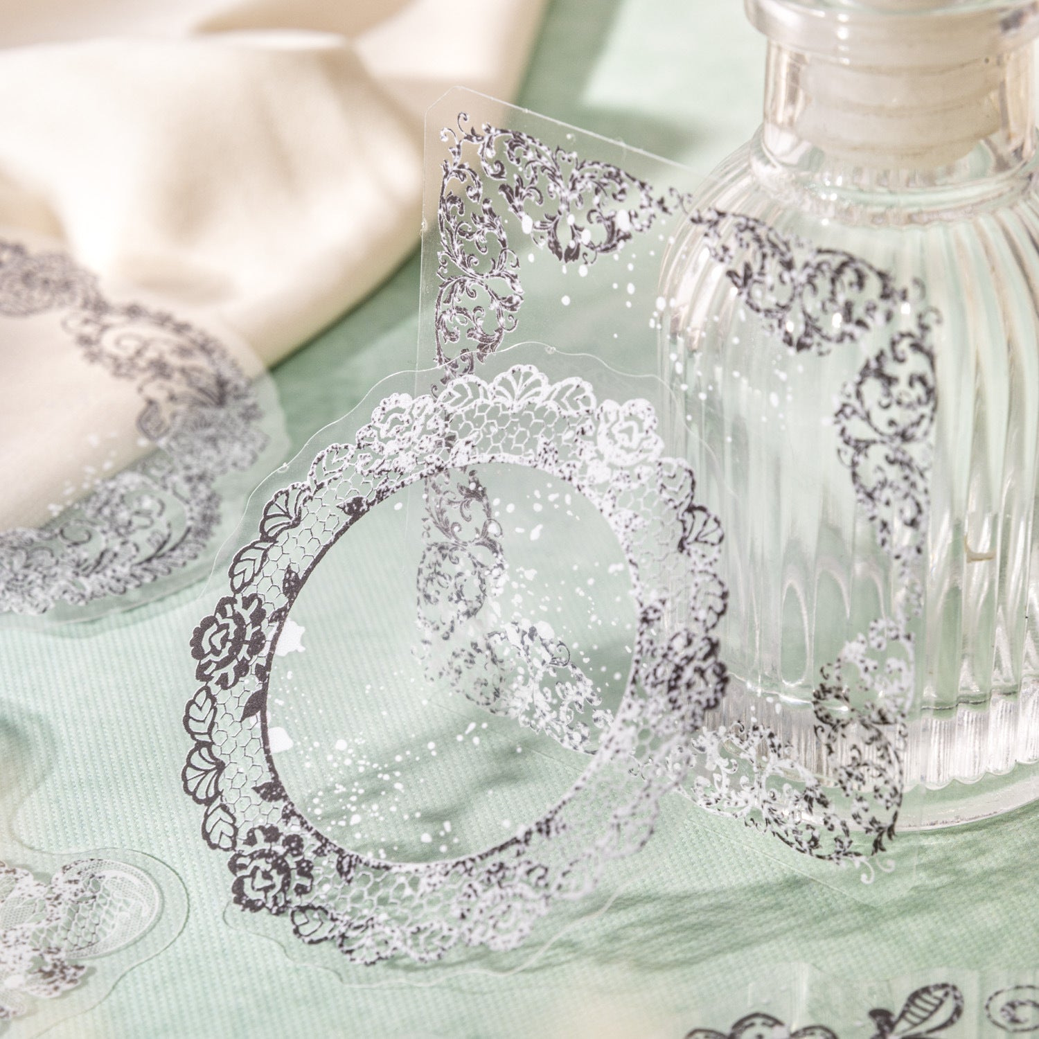 20 Pcs Floral Lace Frame PET Stickers ZMLS