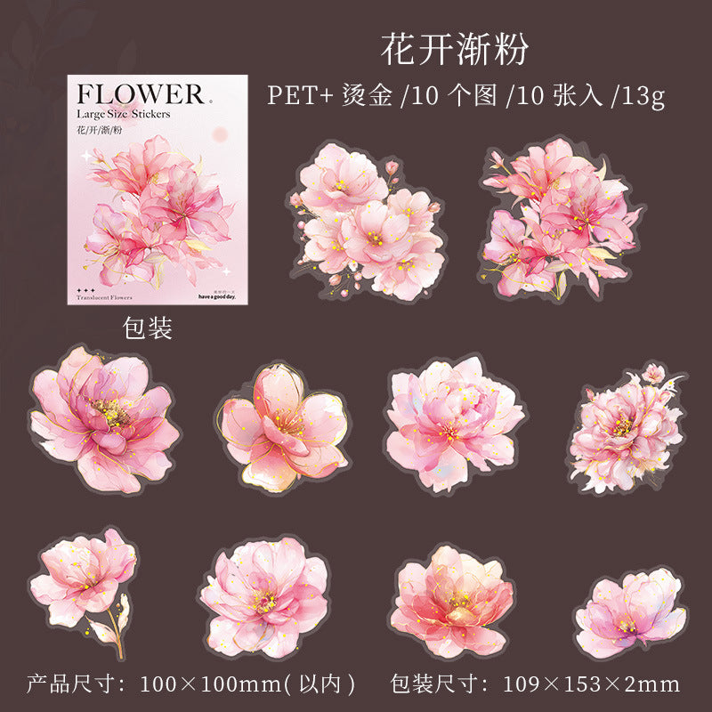 10 Pcs Large Size Flower PET Stickers BYHM