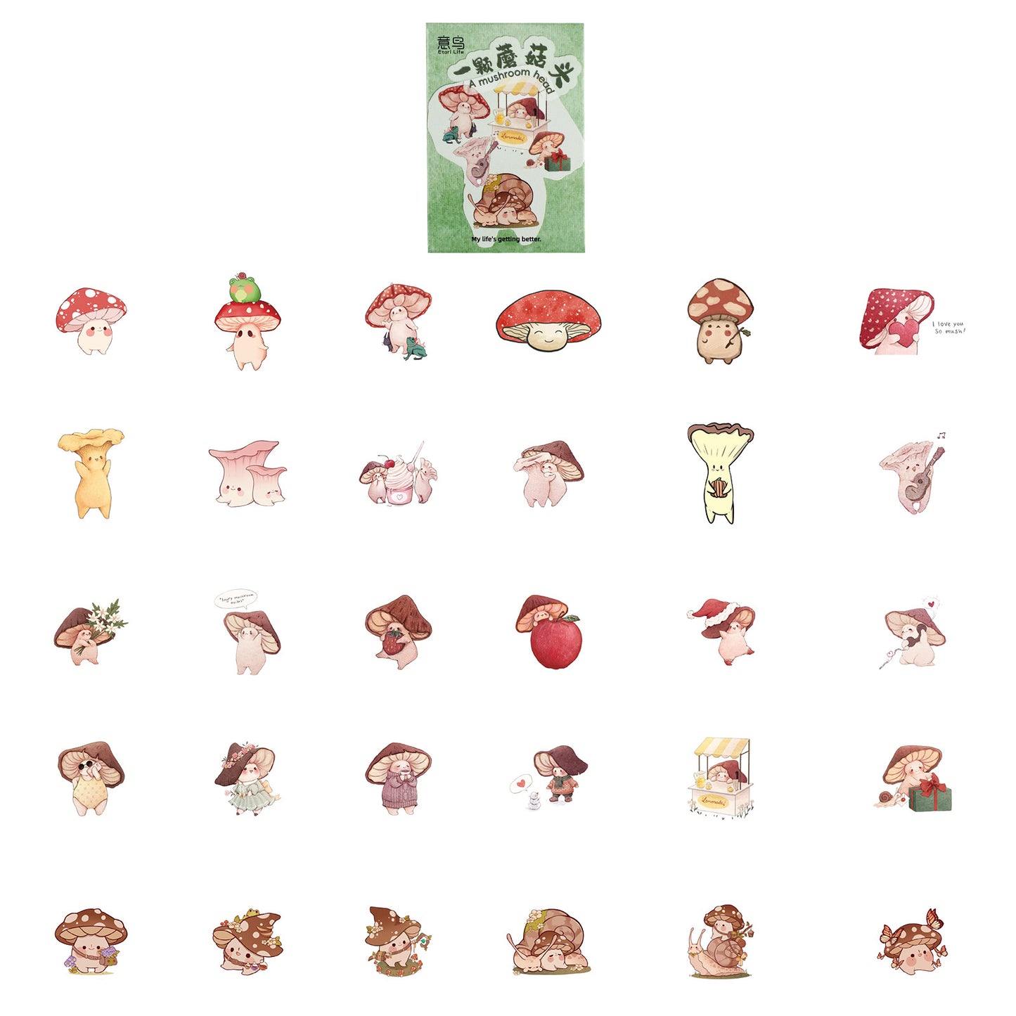 30 Pcs Mushroom Boxed Stickers YKMGT