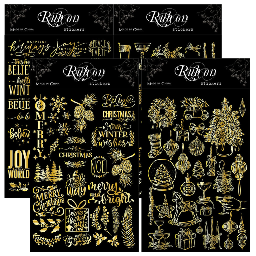 Gold Foil Rub On Stickers - Christmas
