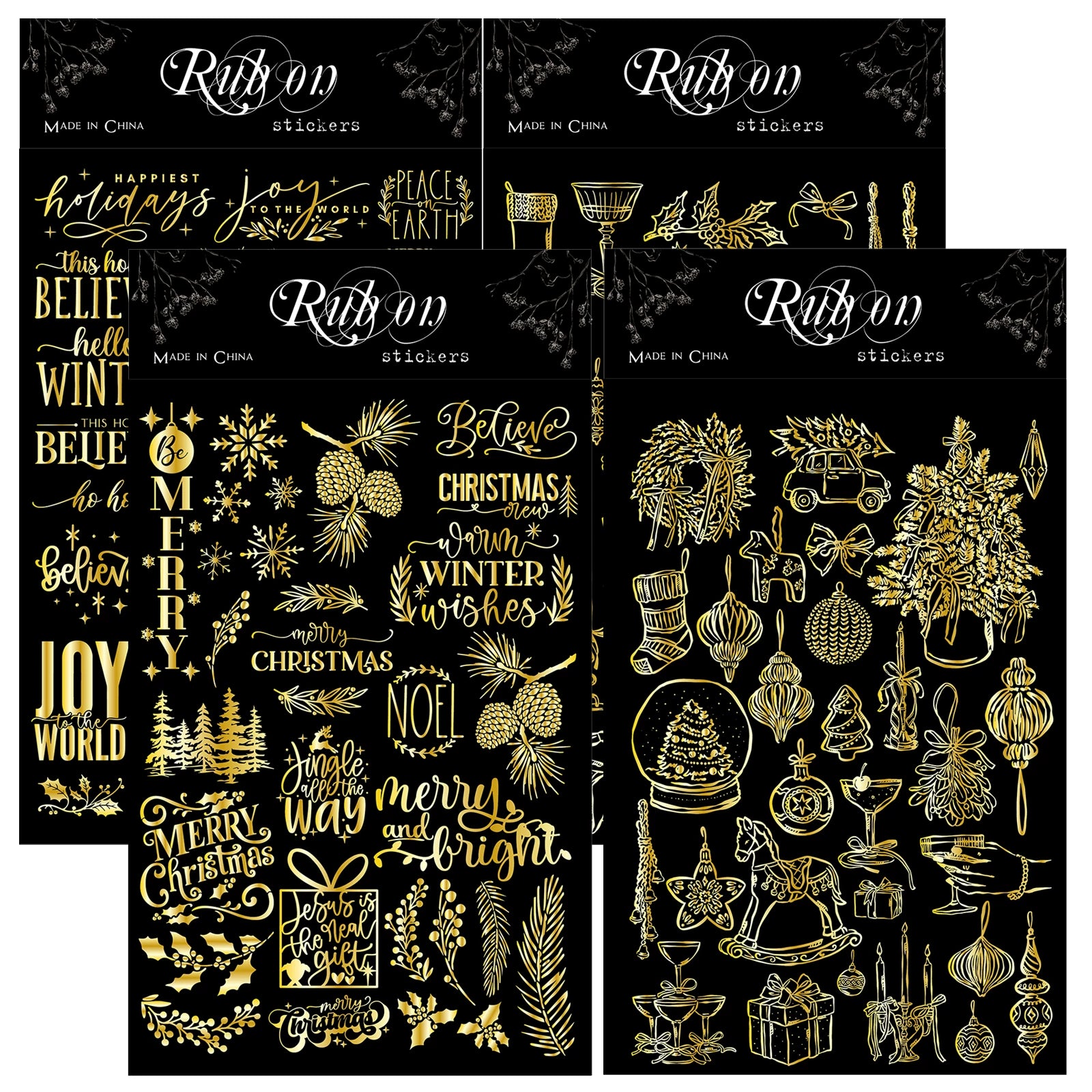 Gold Foil Rub On Stickers - Christmas