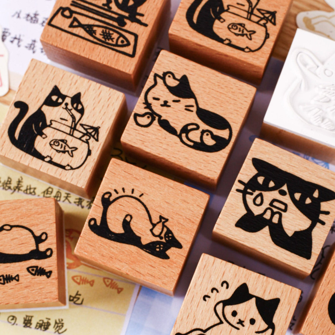 Kawaii Funny Cat Wood Stamp - Hungry Meow