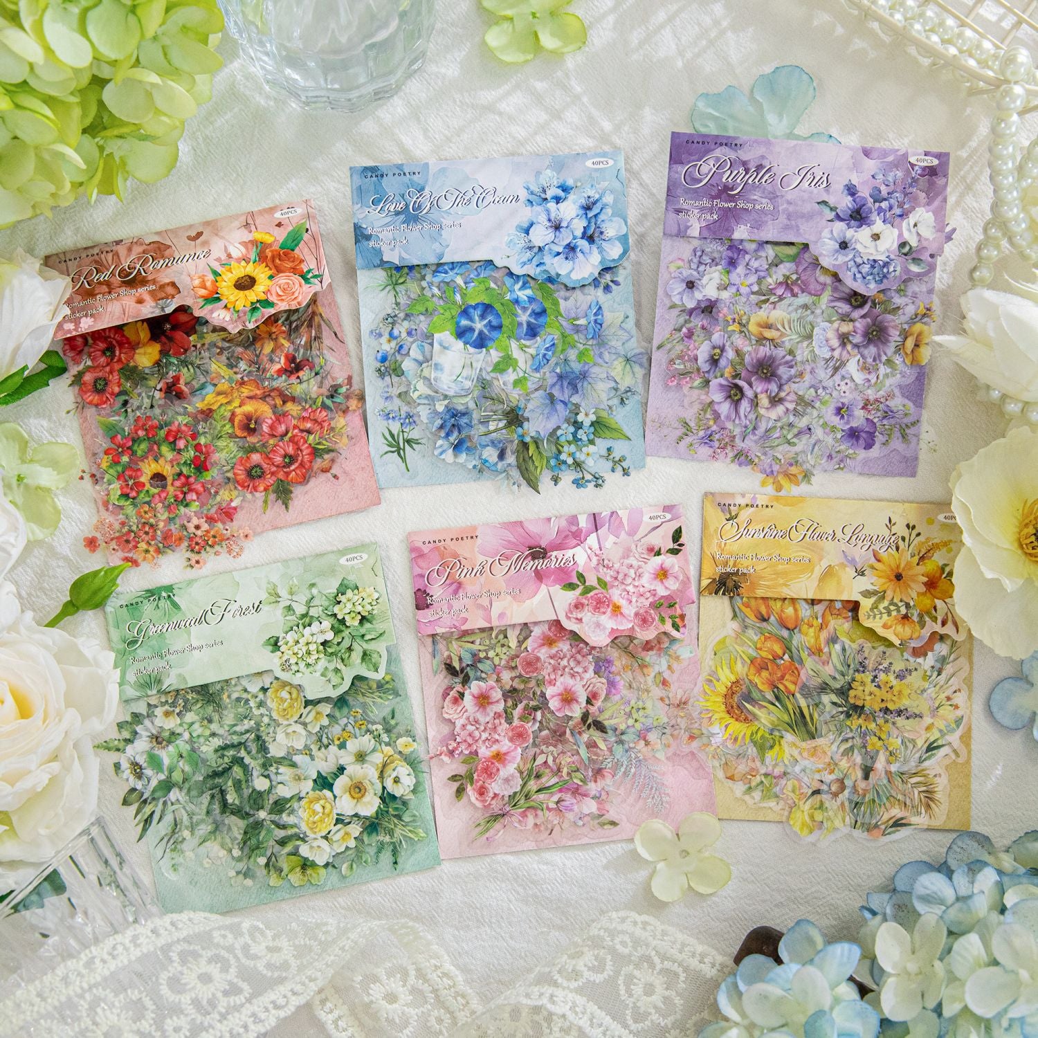 40 Pcs Flower PET Stickers LMHD