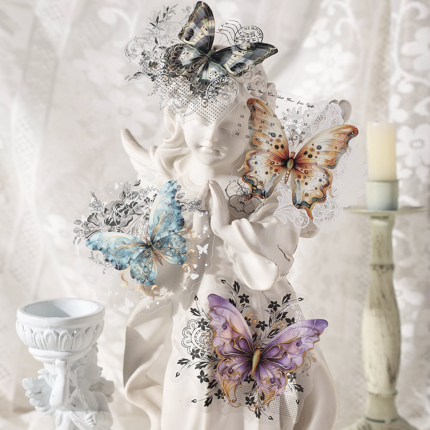 20 Pcs Lace Butterfly PET Stickers LSMD