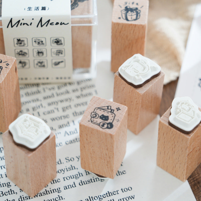 9 Pcs Creative Wooden Stamp Set MNMX