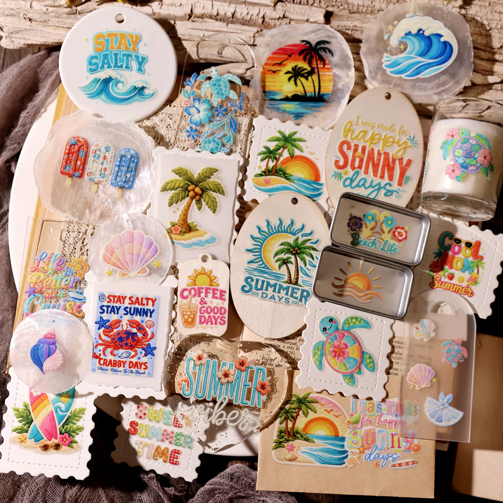 2 Sheets Waterproof Rub on Stickers - Summer Beach