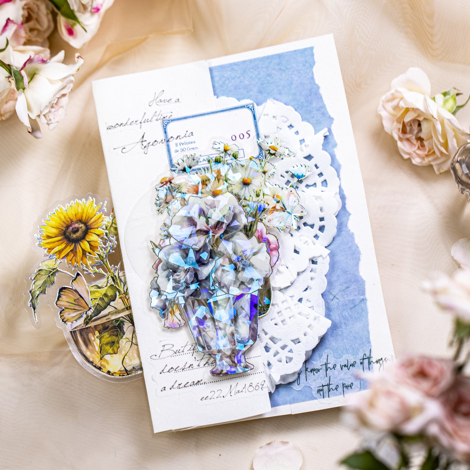 10 Pcs Flower and Bottle PET Stickers HPYH