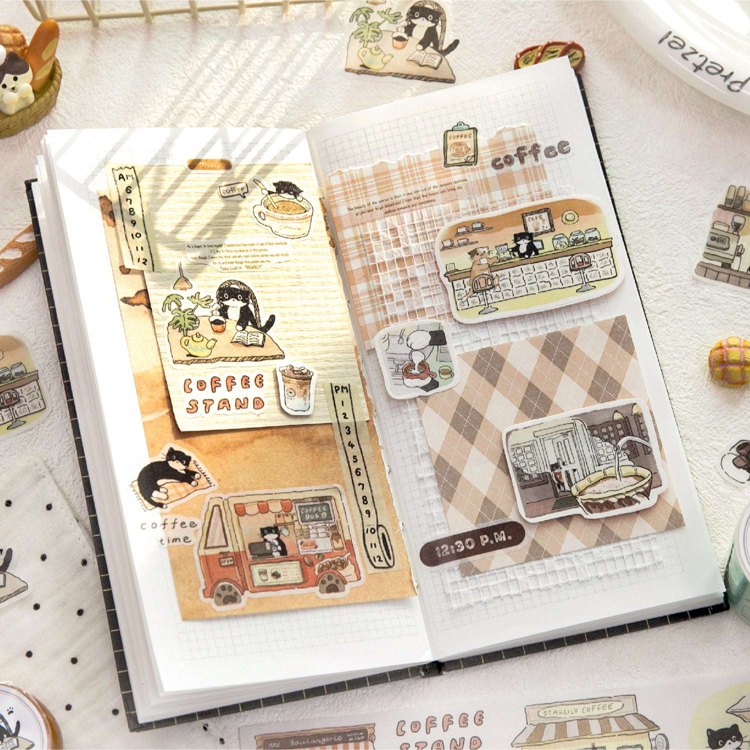 1 Roll Cat Coffee Shop Washi Stickers Tape MMKFT