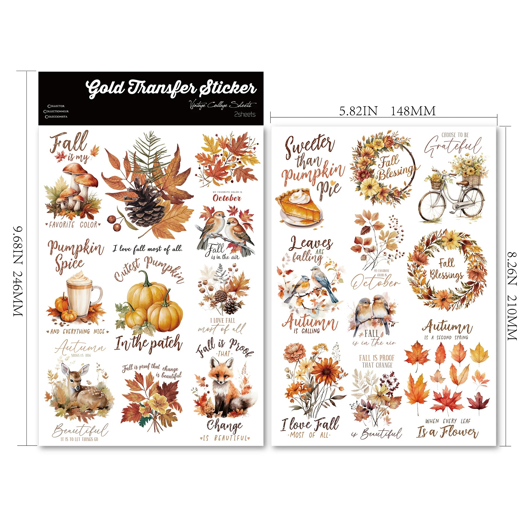 2 Sheets Waterproof Rub on Stickers - Autumn Quotes