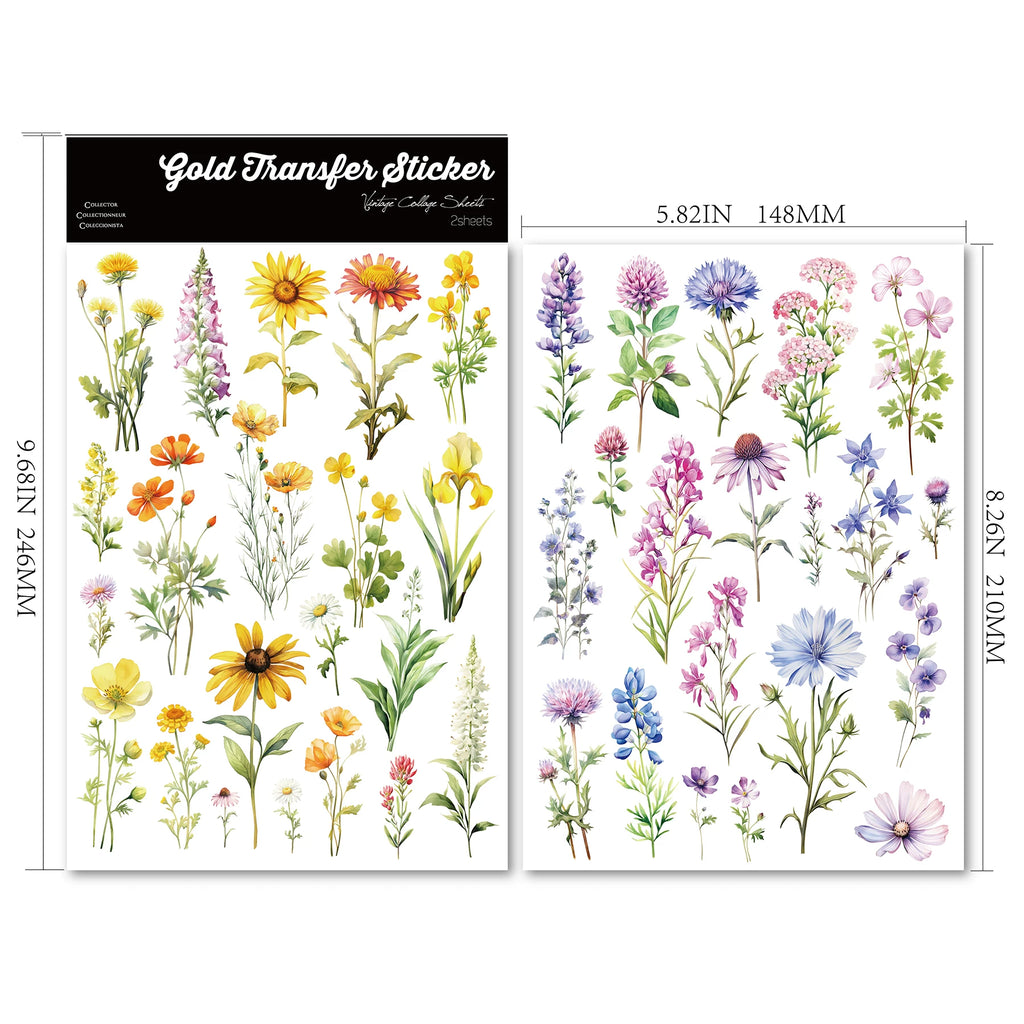 2 Sheets Waterproof Rub on Stickers - Flowers