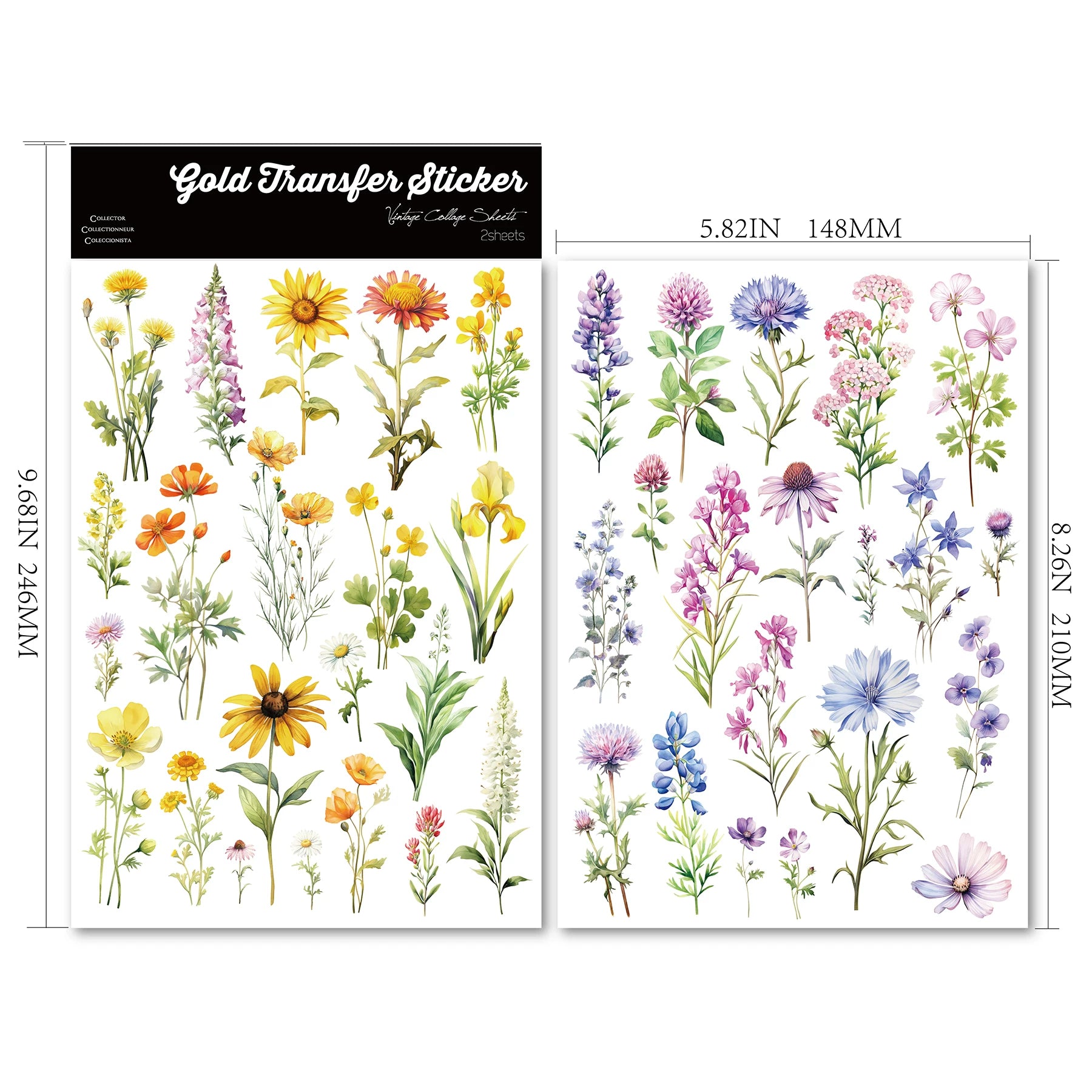 2 Sheets Waterproof Rub on Stickers - Flowers