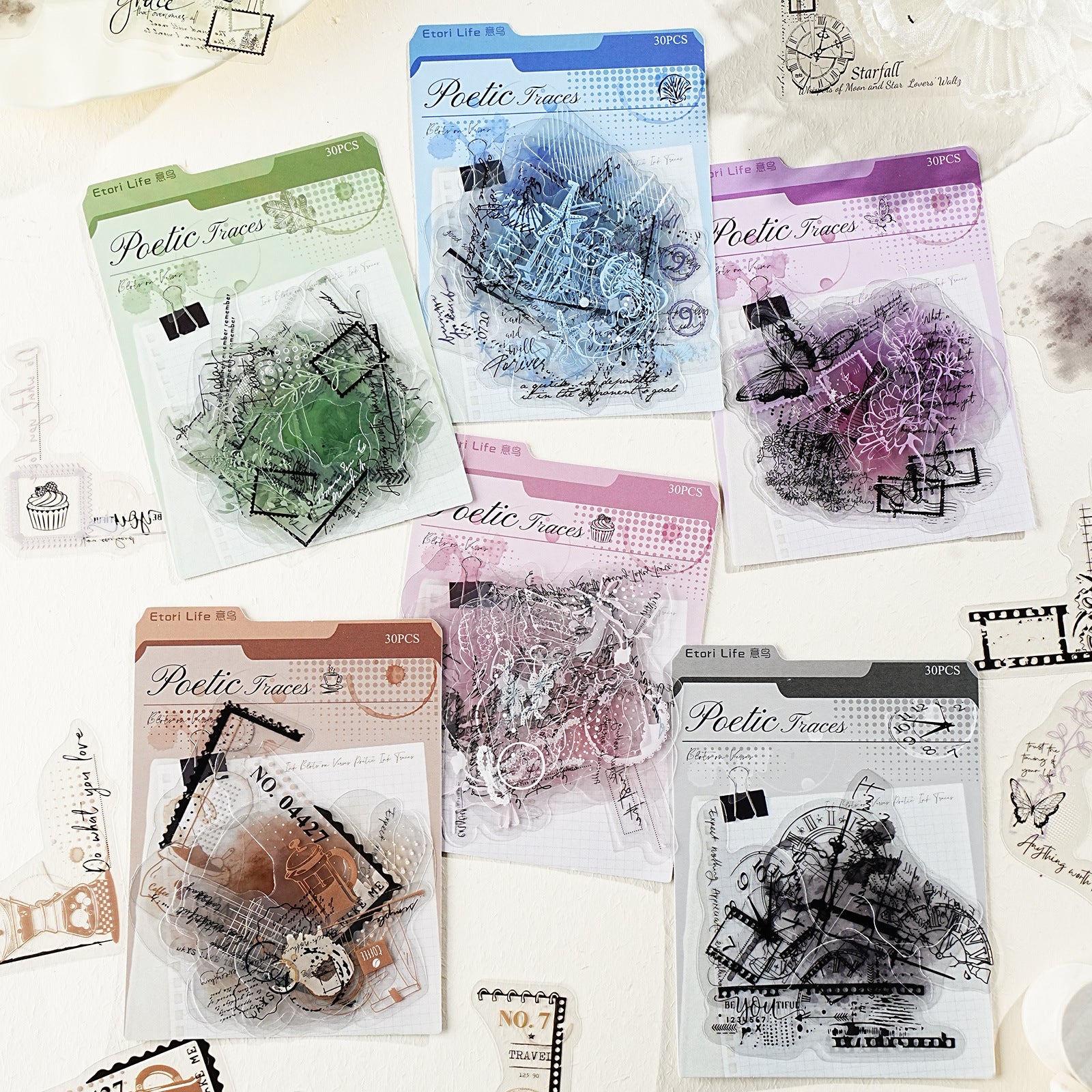 30 Pcs Watercolor Corner PET Stickers
