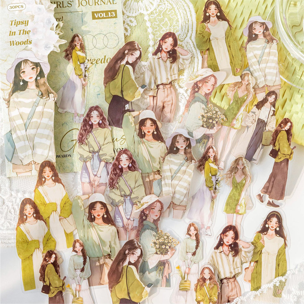 30 Pcs Fashion Girl PET Stickers CHSNZ