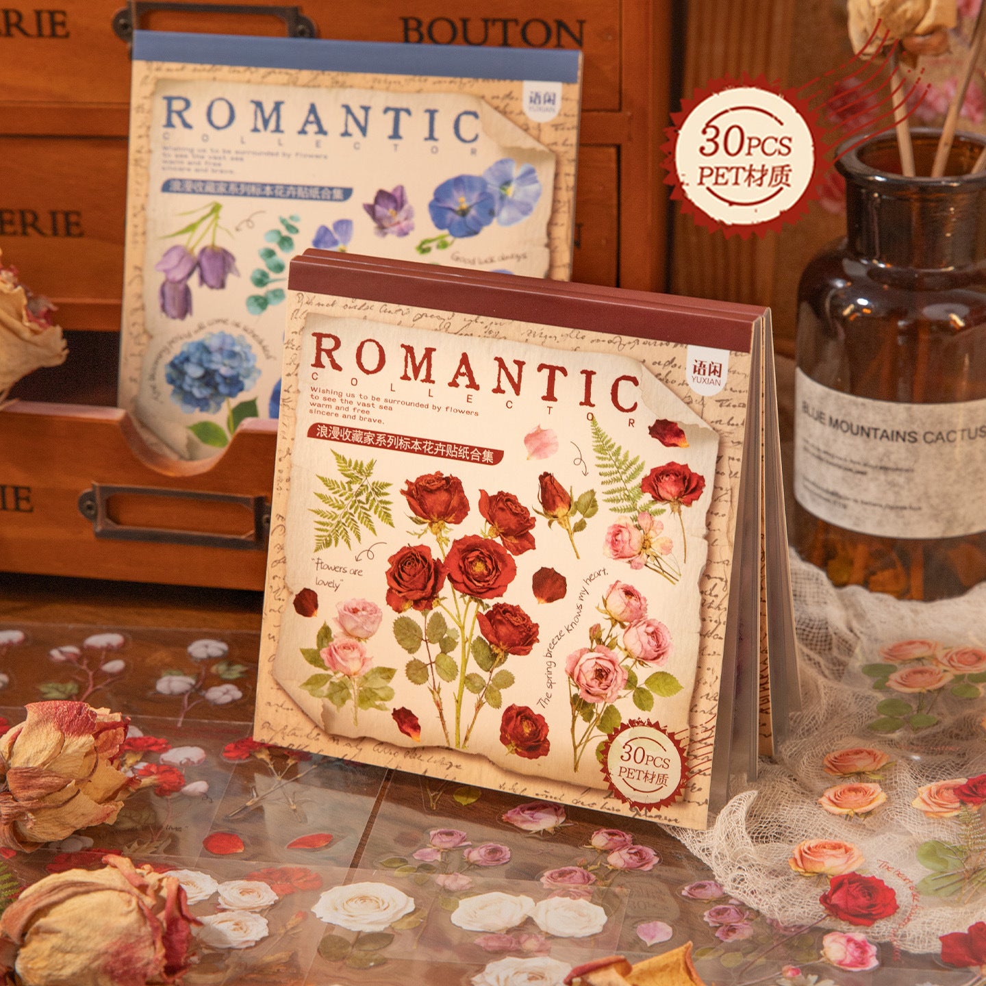 20 Sheets Flower Collection PET Stickers Book LMSCJ