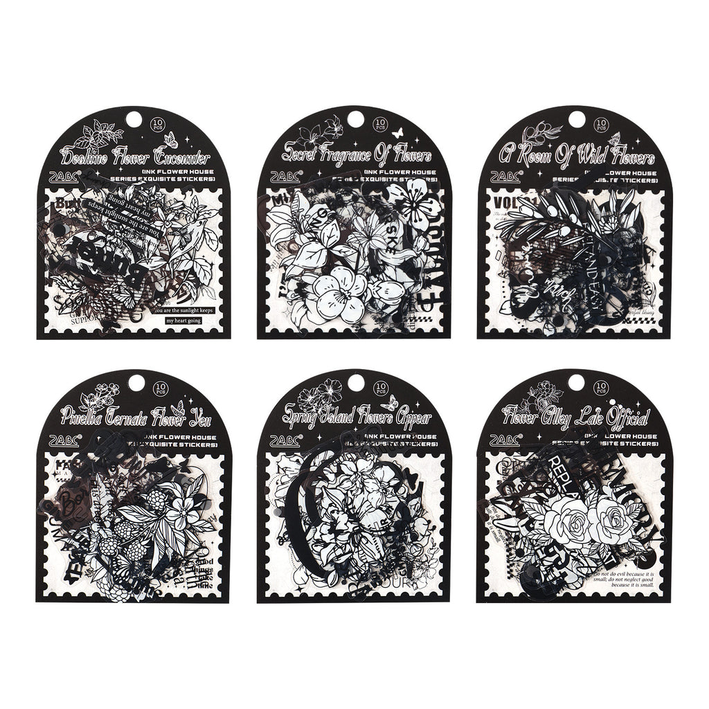 10 Pcs Black White Collage PET Stickers MSHF