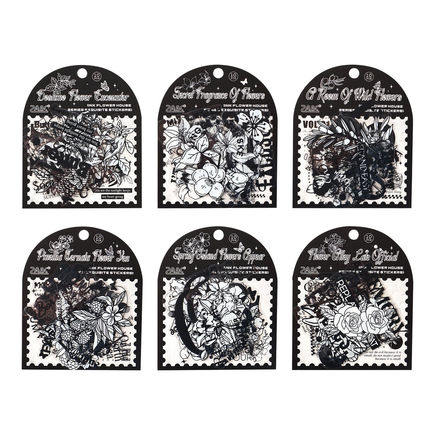 10 Pcs Black White Collage PET Stickers MSHF