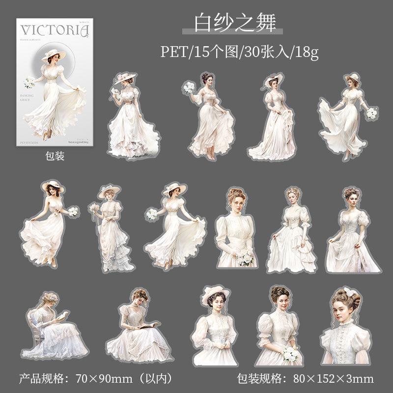 30 Pcs PET Vintage Lady Stickers GDJR