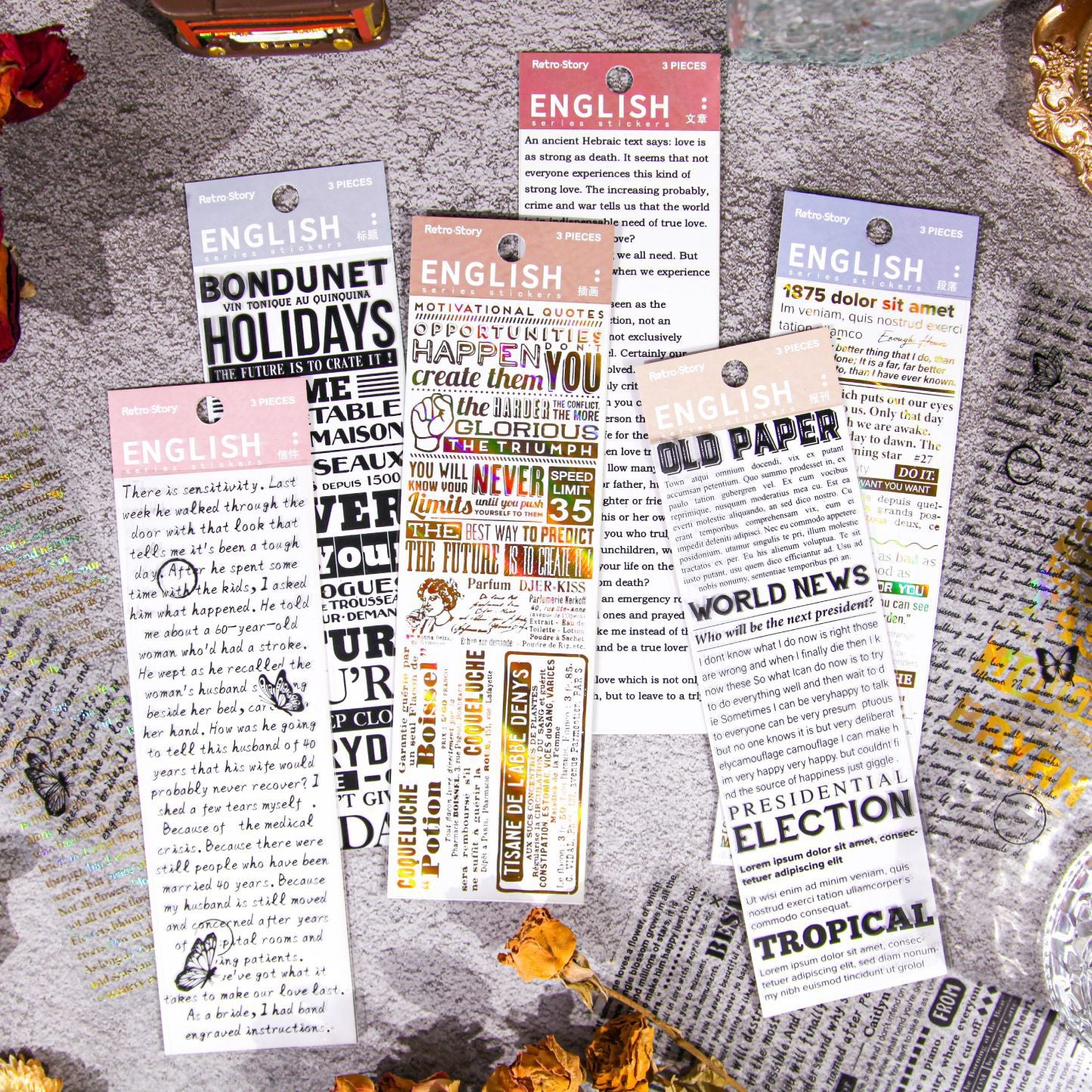 3 Pcs Quote Word PET Stickers YWXL