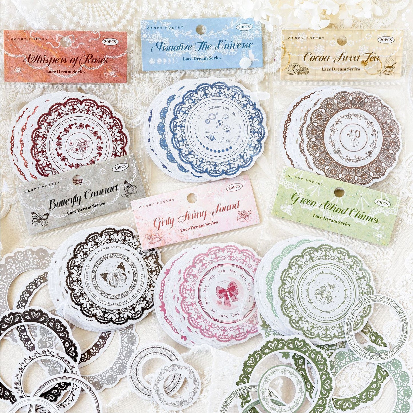 20 Pcs Lace Round Frame Stickers LSMJ