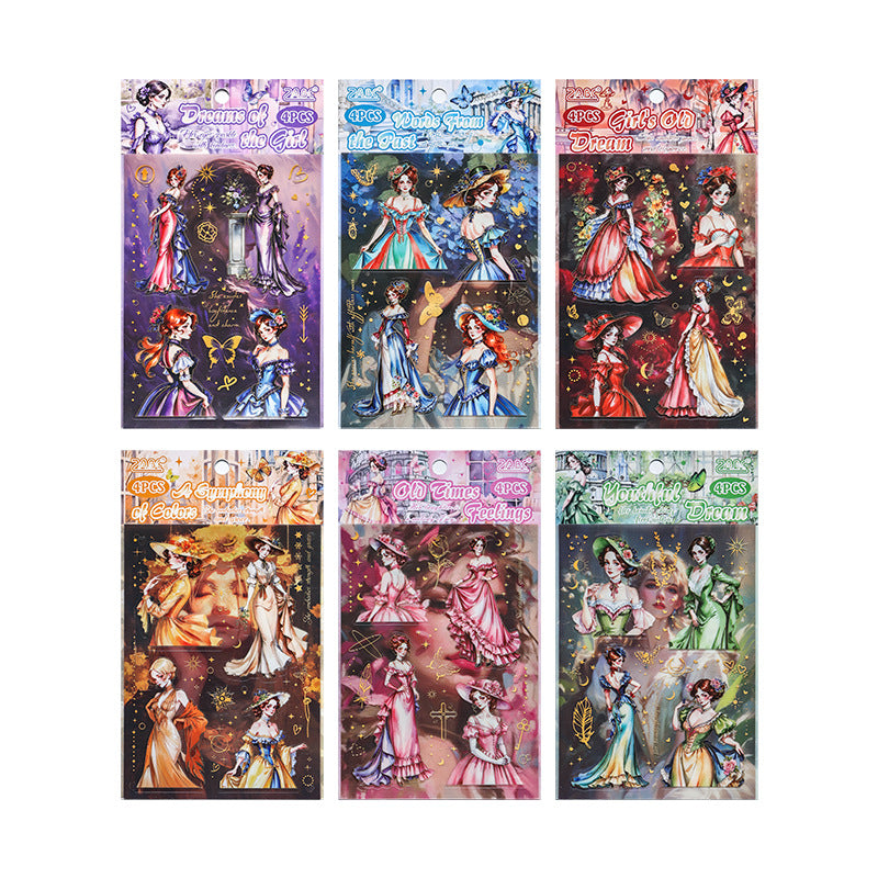 4 Sheets Vintage Lady Stickers FHJY