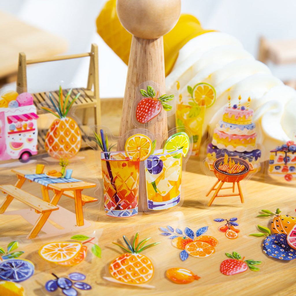 1 Roll Ice Cream Fruit Pre-cut Stickers Tape MSHZ