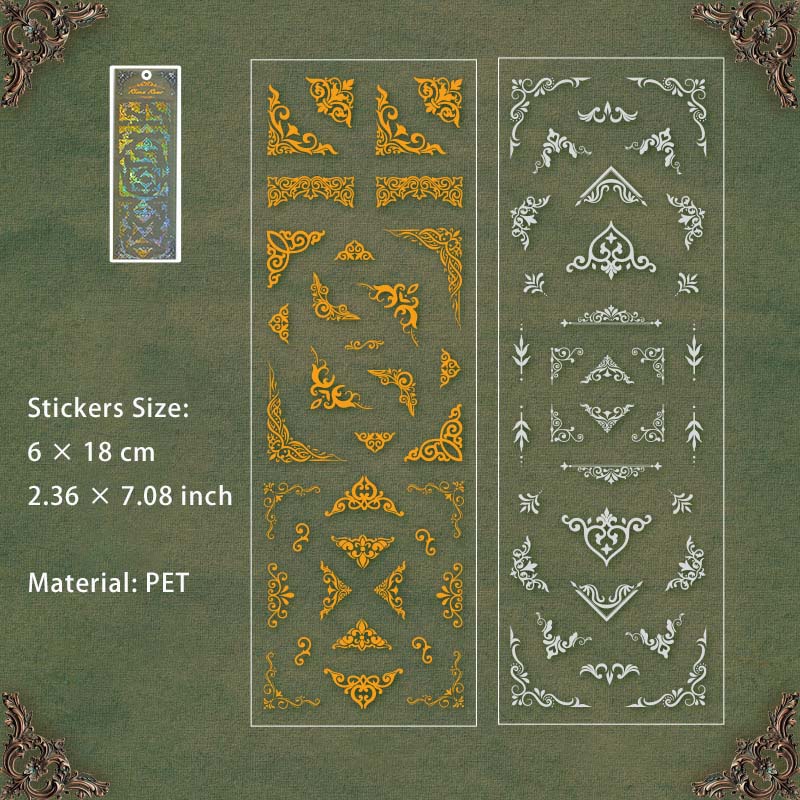 2 Sheets Glitter Corner PET Stickers ODMJ