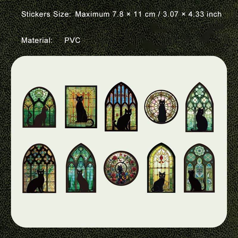 10 Pcs Vintage Windows Cat PVC Stickers AYMY