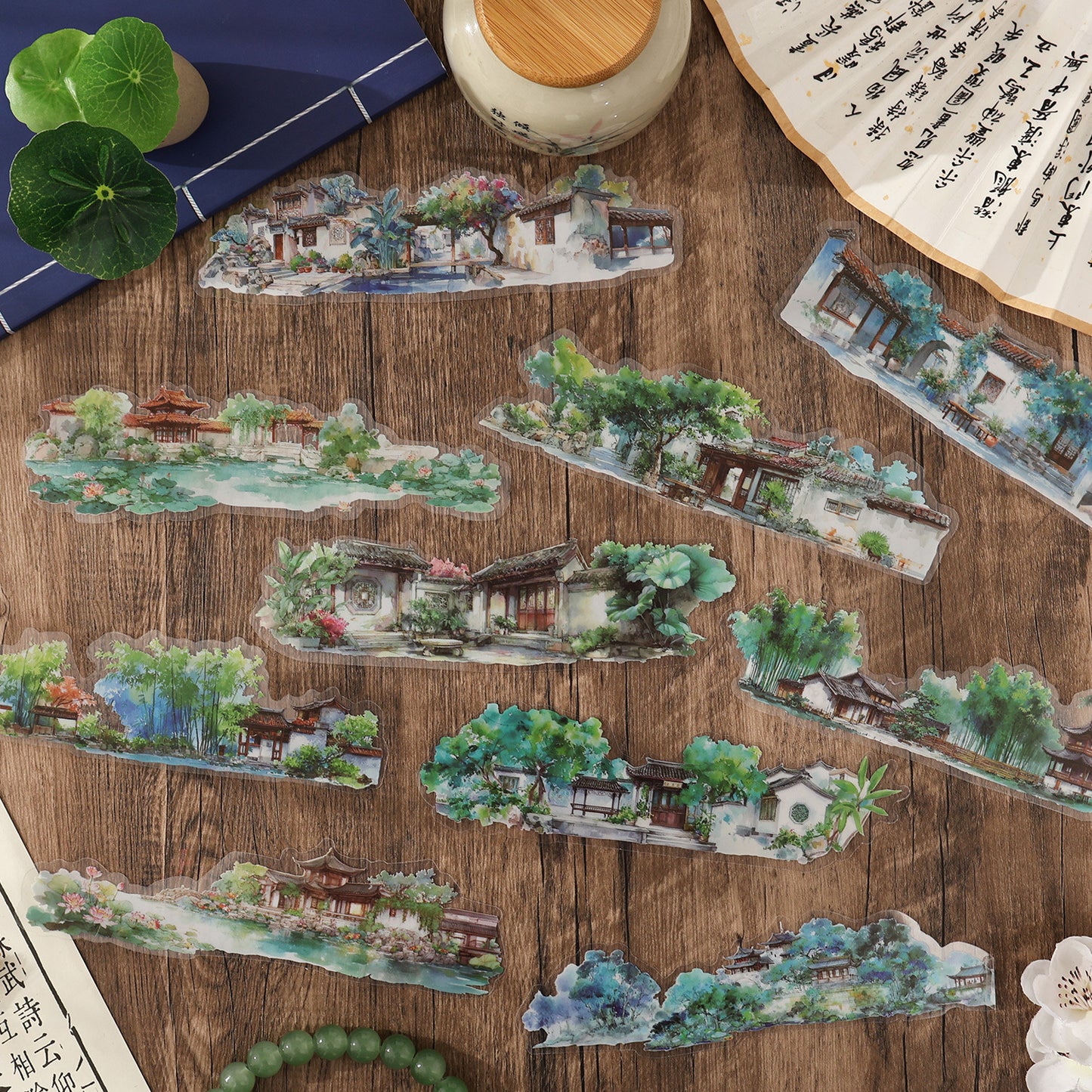 10 Pcs Seasonal Watercolor Landscape PET Stickers SSXT