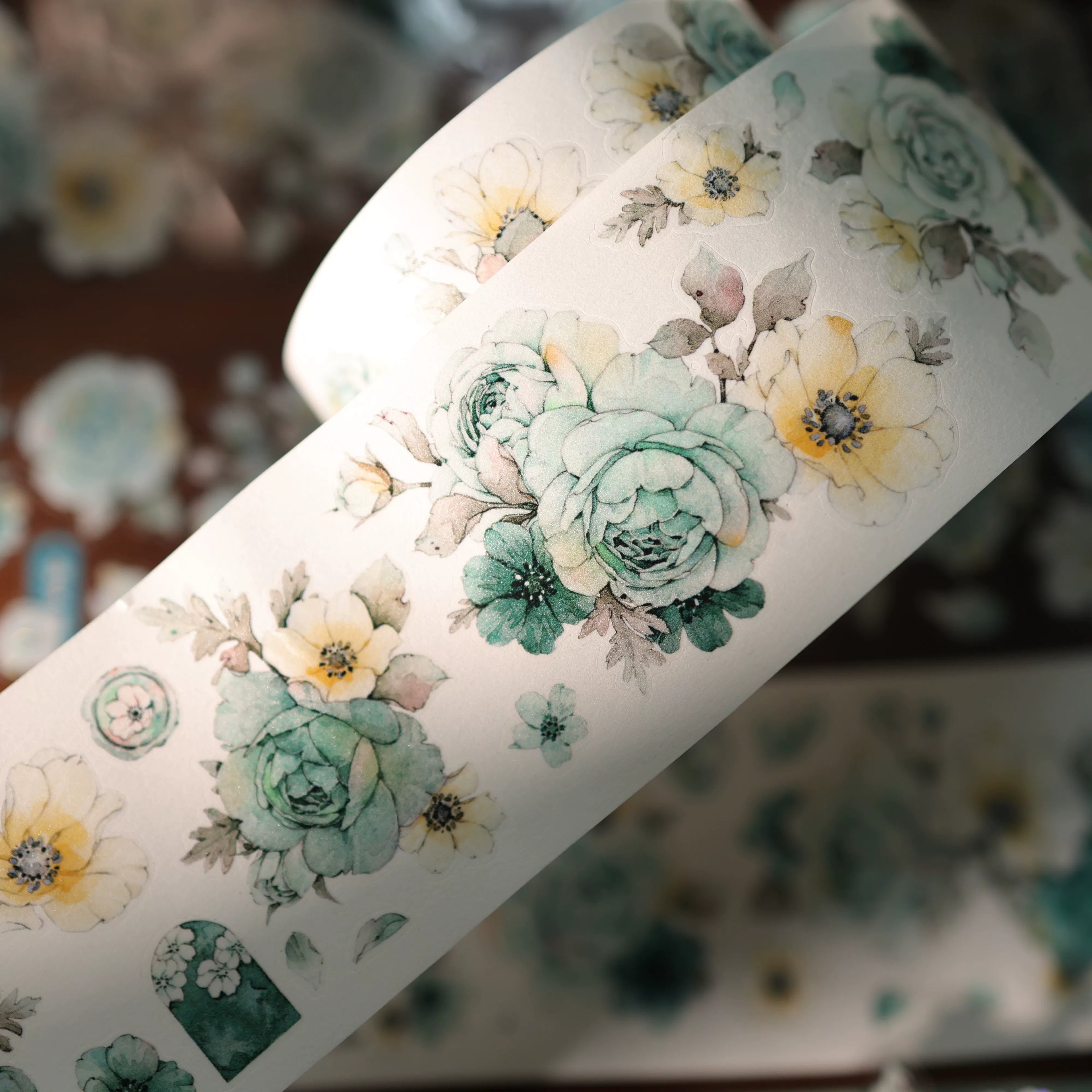 Floral Decorative Tape Rolls- Cyan Flora