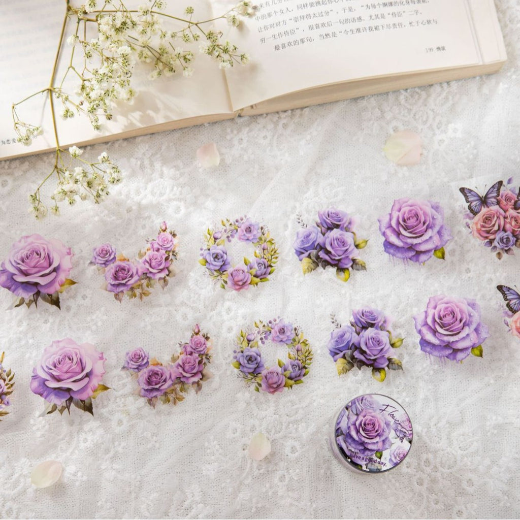 Romantic Watercolor Botanical Wreath Die-Cut PET Tape- Purple Flower