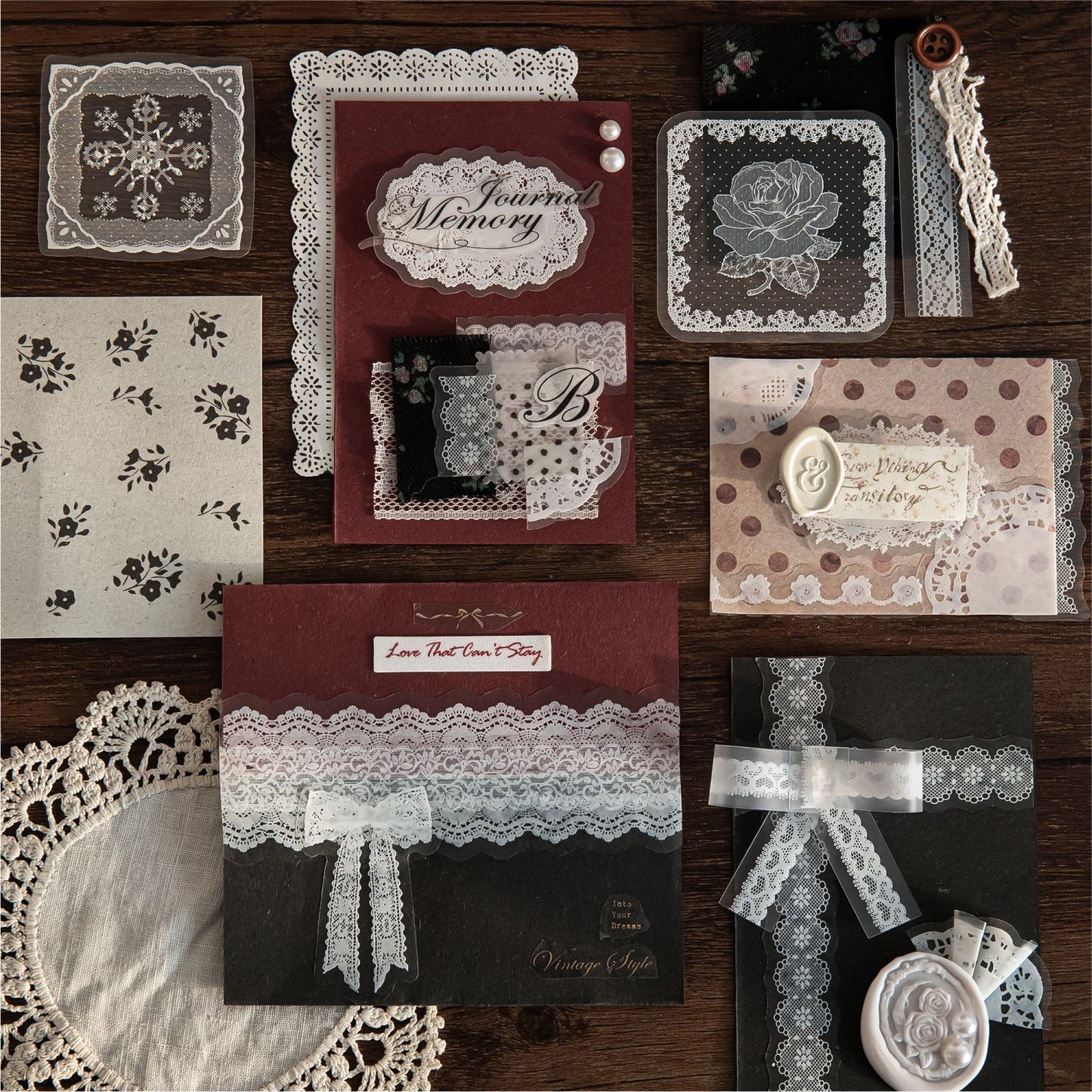 30 Pcs White Lace Themed PET Stickers LSWY