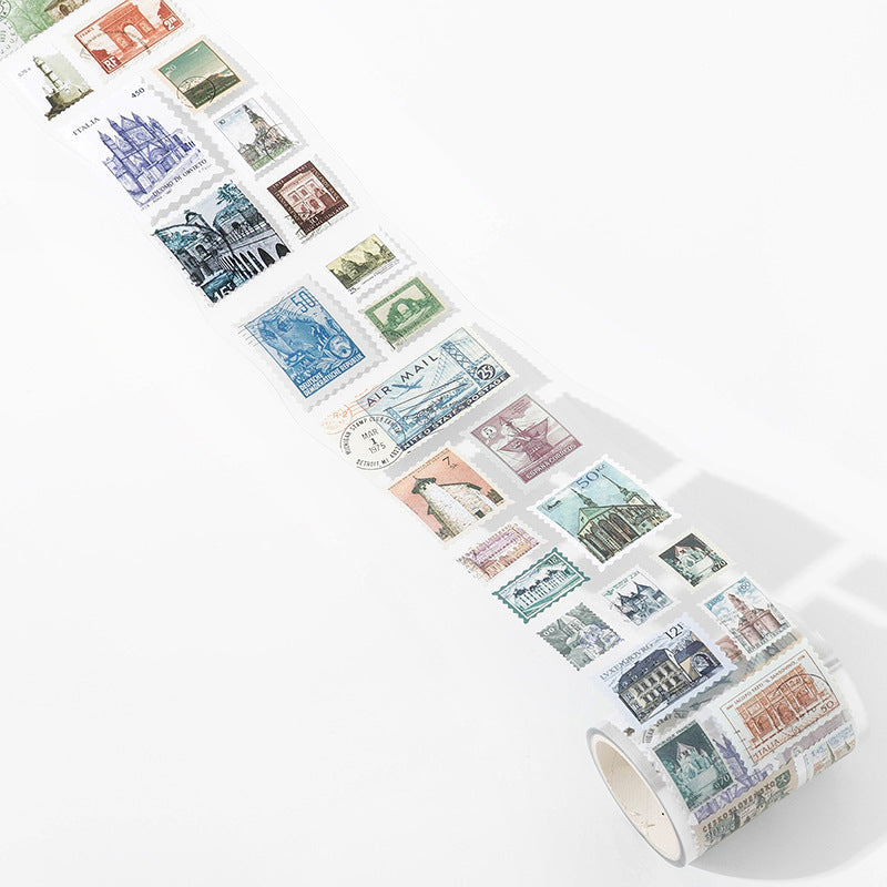 Vintage Philately Stamp PET Sticker Sheet Strip- Architecture