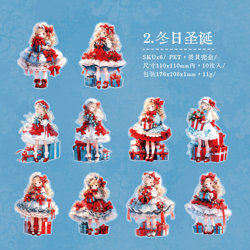 10 Pcs Little Girl PET Stickers XNHRJ