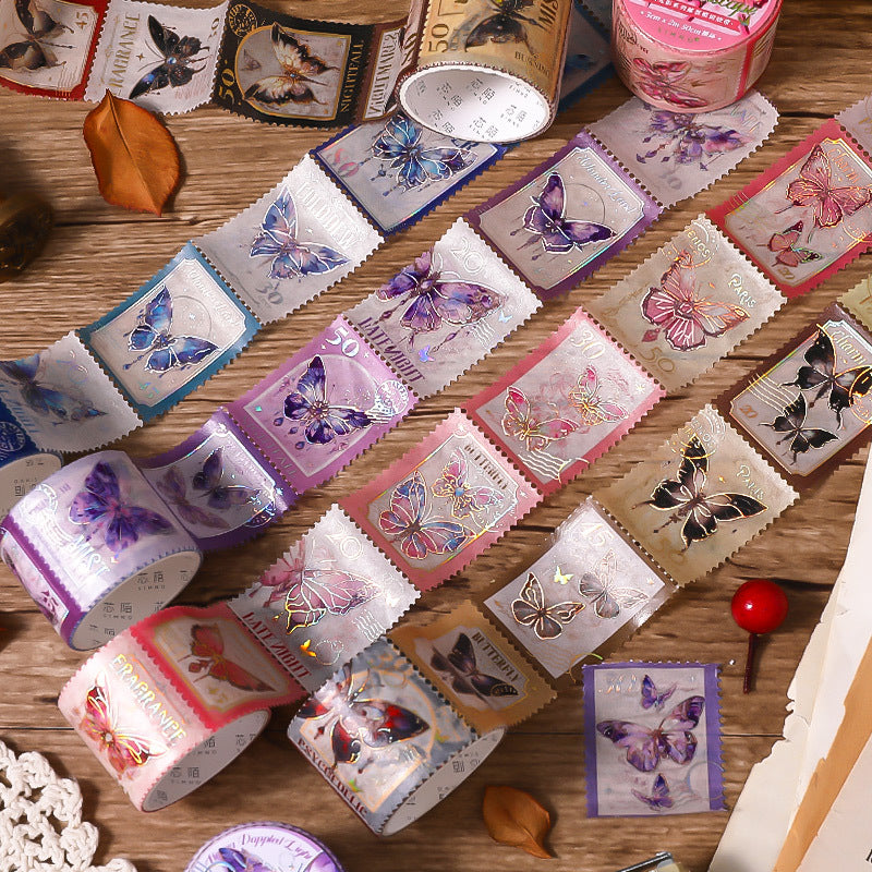 1 Roll Butterfly Themed Postage Stamp Die-cut Washi Tape HJGY